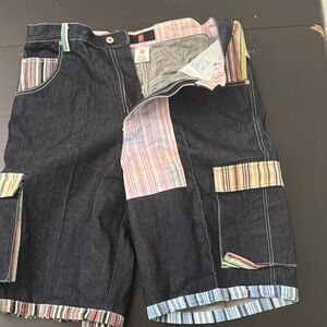 Colorful Striped Denim Cargo Shorts